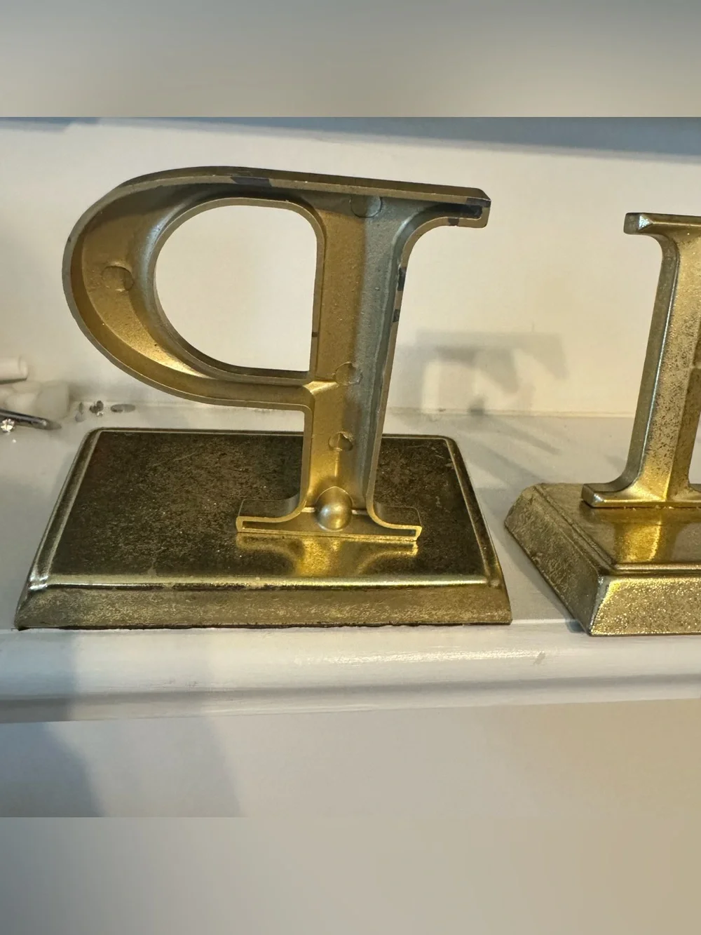 Vintage Gold Metal PEACE Christmas Stocking Holders Mantel Hooks Set of 5 Heavy